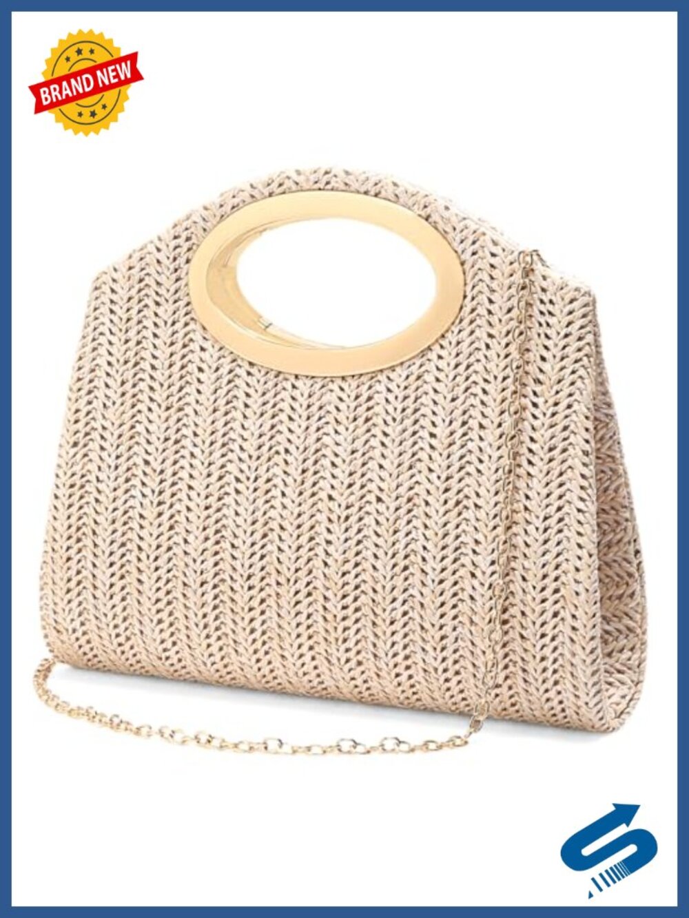 Woven Straw Evening Clutch Detachable Chain Crossbody Bag